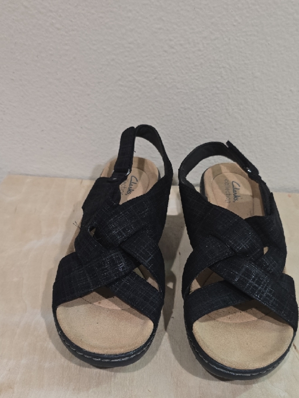 Clarks Black Woven Slingback Comfort Sandals - Picture 5 of 13